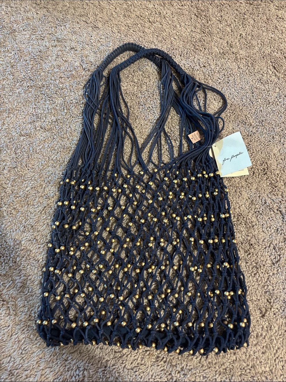 Free People Navy blue  Beaded Macramé Tote
